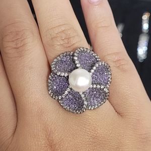 Sterling Silver Flower Pearl Ring